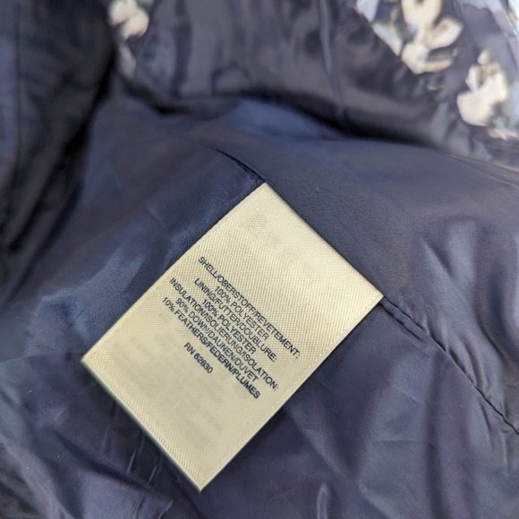 Lands End Down Jacket Womens 8 Medium Puffer Coat Blue Floral Zip Puffy FP Power - Picture 9 of 11